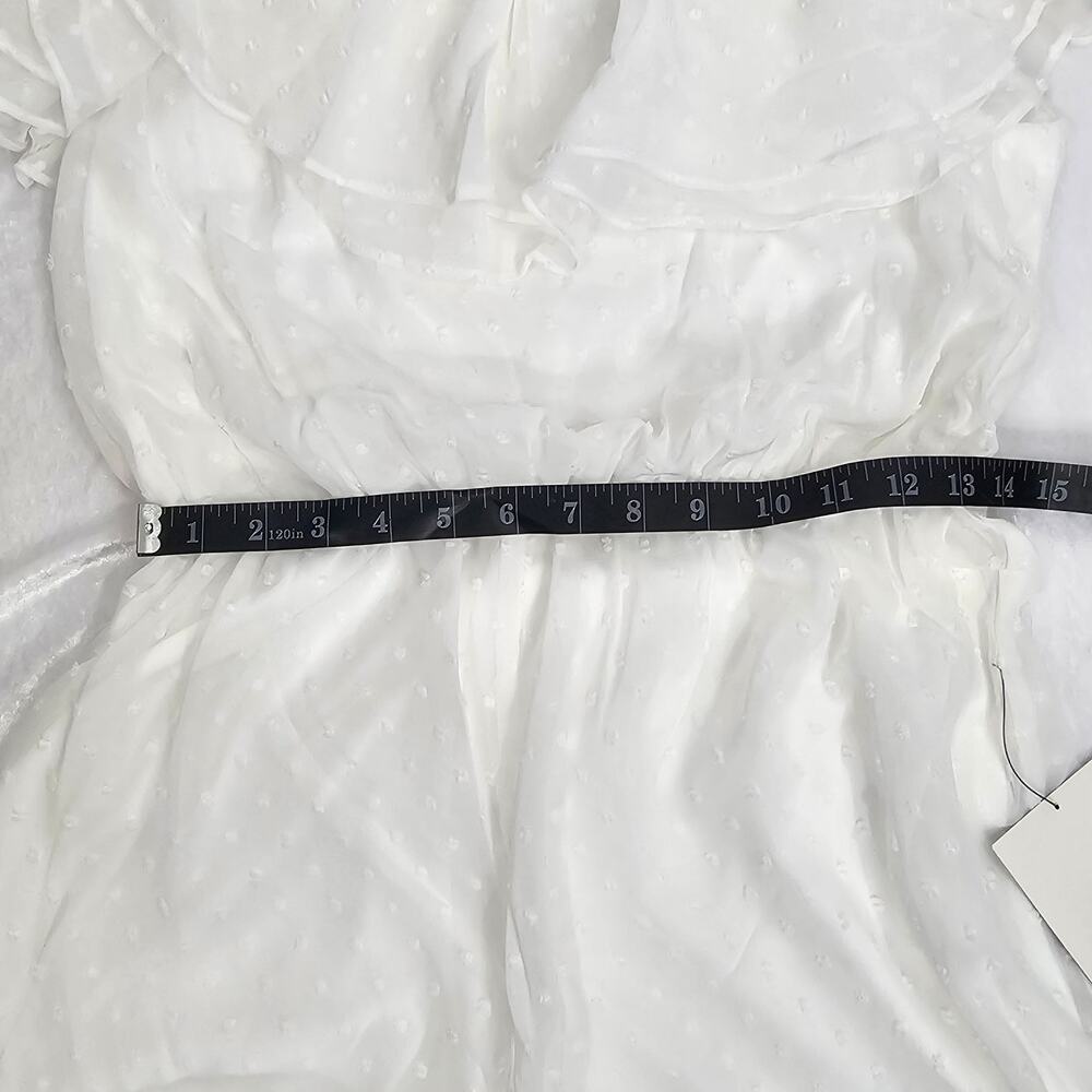 Lulus White Swiss Dot Ruffled Off The Shoulder Romper Women's Size M NWT - Picture 12 of 13